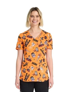 Scrubstar Fright Friends Women's V-Neck Print Medical Scrub Top 2XL New - Picture 1 of 6