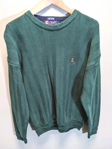 Vintage 90s Chaps Ralph Lauren Knit Crew Neck Sweater Large Green Crest - Picture 1 of 15