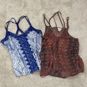DayTrip Strappy Sheer Tank Tops Lot 2 Women’s Size Medium Blue/Orange Polyester - Picture 1 of 16