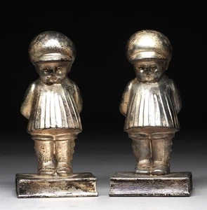 Pr. Antique 1930's "I'm Sorry" Sun Bonnet Baby Cast Spelter Library Bookends - Picture 1 of 9