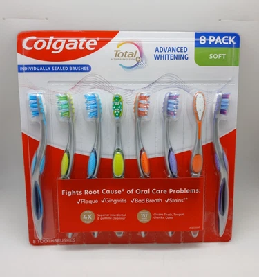 Colgate Total Whitening Toothbrush Soft 8 Pack Floss Tip Bristles Hygiene - Image 1 of 2