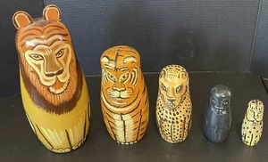 Animal Nesting Dolls Lion Tiger Cheetah Panther 5 Piece - Picture 1 of 9