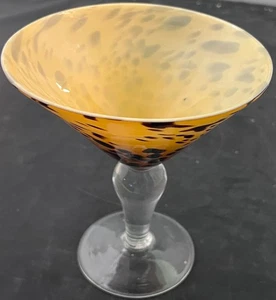 Martini Glass Oversize Tortoiseshell Leopard Hand Blown 6-1/4  x 5-3/4 - Picture 1 of 4