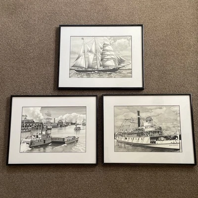 Pacific Northwest Náutico Marítimo Paisaje Conjunto de 3 Clipper Barco Barcos de Vapor Foto 1 de 4