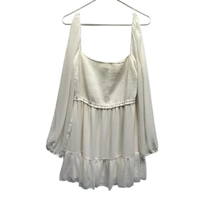 Top corto Wilfred Aritzia Soiree crema XL manga larga abullonada calado - Imagen 1 de 11