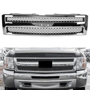 For Silverado 1500 2007-2013 Chrome Shell Front Grille w/Black Insert Trim Grill - Picture 1 of 12