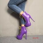 Bottes à talons hauts à la mode pour femmes à plate-forme bout rond chaussures violettes femme taille plus