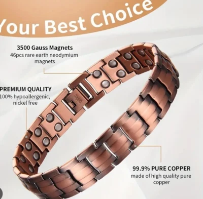 Potente brazalete magnético para hombre terapia para aliviar el dolor brazalete de cobre macizo Foto 1 de 4