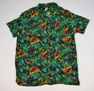Jurassic Park Button Up Shirt Men's XL 100% Rayon Jurassic World Green Hawaiian - Picture 1 of 4