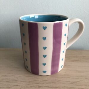 Whittard Of Chelsea Purple Striped Mug With Blue Hearts