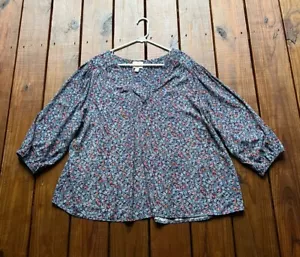 St. John's Bay Damen 1X blau gemischt Blumen V-Ausschnitt 3/4 Bluse Ärmel Oberteil - Bild 1 von 13