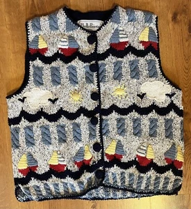 Vintage Sweater Vest BellePointe Nautical Sailing Boat Silk Blend Navy Women’s M - Picture 1 of 12