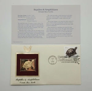 3 Reptiles & Amphibians 22kt Gold Stamps First Issue 37 Cent Oct 7, 2003. STP57 - Picture 1 of 3