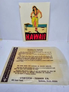 Rare Vintage 40's-50s Hawaii Auto Decal Lindgren-Turner Hula Hawaiian Girl Beach - Bild 1 von 5