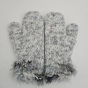 Handmade Knit Black, Grey Fleck and White Womens Winter Mittens Gloves with Fuzz - Picture 1 of 15