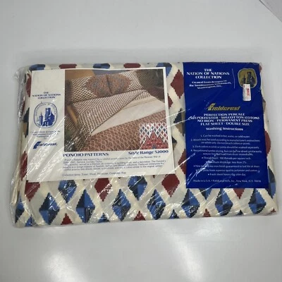 NEW Vtg 70's Nation Of Nations Fieldcrest Double Size Flat Sheet Geometric - Image 1 of 4
