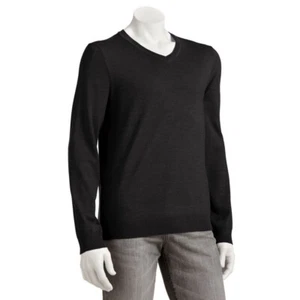 Classic Fit V-Neck Sweater Long Sleeves Merino Wool Blend Charcoal M L XL 2XL - Picture 1 of 3
