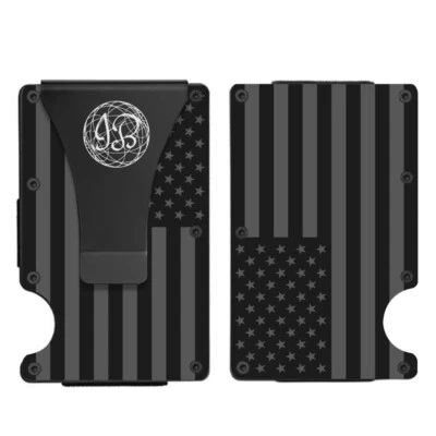 Bandera americana negra y gris grabada, billetera minimalista, bloqueo RFID aluminio Foto 1 de 4
