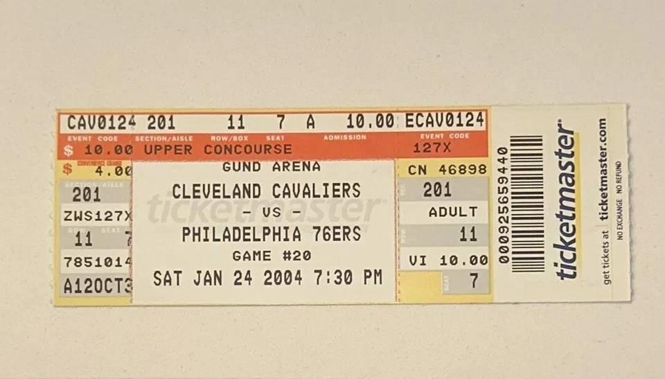 1/24/04 Cavs Cavaliers 76ers Lebron James Rookie RC Year Full Ticket Stub DNP - Image 1 of 2