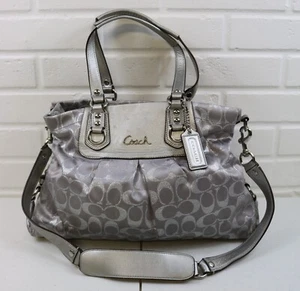 Coach Women Ashley Shoulder Satchel Bag Silver Metallic Signature Handle - Picture 1 of 16