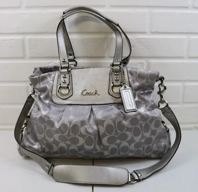 Coach Women Ashley Shoulder Satchel Bag Silver Metallic Signature Handle - Image 1 of 4