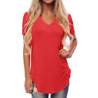 Casual Loose Short Sleeve Solid Summer Pullover Women T Shirt Basic Tunic V Neck