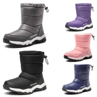 US Kids Girls Boys Snow Boots Faux Fur Lined Waterproof Winter Warm Ski Boots - Image 1 of 4
