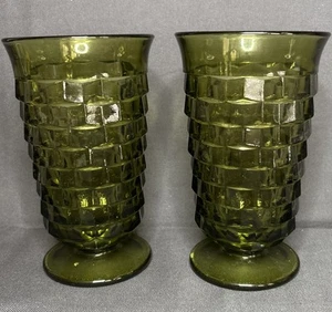 Vintage Indiana Glass Whitehall Cubist Avocado Green 6” Goblets/Glasses Set Of 2 - Picture 1 of 4