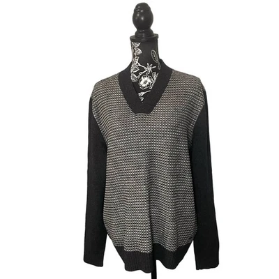 Suéter BOSS Hugo Boss Lambs Lana Jacquard Tejido Cuello en V Gris Blanco - Talla Grande Foto 1 de 4