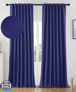 Joydeco Linen Blackout Curtains for Bedroom 84 Inches Long Back Tab/Rod Pocke - Picture 1 of 5