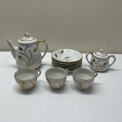 UCAGCO Ceramics Japan Tea Pot Set Gold Wheat Pattern 11 Pieces - Image 1 of 4