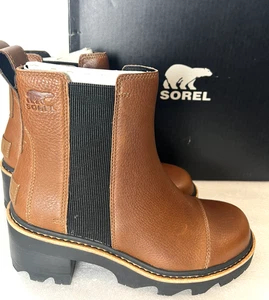 Neu Sorel Joan Now Chelsea wasserdichte Leder-Stiefeletten zum Überziehen braun Größe 7,5 - Bild 1 von 14