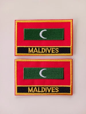 2 Pack of Maldives Country Flag Patches 3" x 2" Two Sew or Iron On Patch - Image 1 of 4