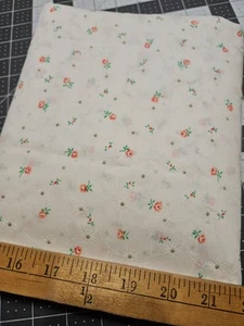 Vintage Faux Flocked Eyelet Dainty Floral Fabric Doll Cotton BY THE HALF YARD  - Picture 1 of 7