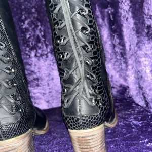 Freebird Womens Catrina Boots Sz 6 Black Leather Snake Tall Back Lace Up Detail - Picture 1 of 13