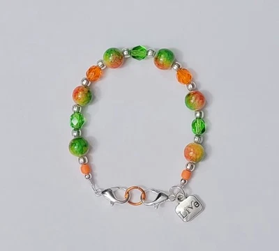 Pulsera de repuesto de identificación de alerta médica y cuentas de mármol naranja y verde y vidrio checo  Foto 1 de 3