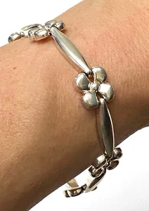 Vintage Milor Italy Sterling Silver 925 Flower Link Hinged Bracelet 7.5 Inches - Picture 1 of 5