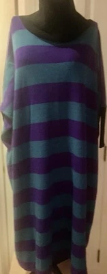 Vtg KENZO Jungle Jap Oversized Striped Maxi Sweater Dress Purple Teal Black Tent - Image 1 of 4