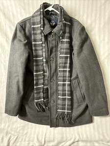 Dockers Men’s Wool Blend Walking Jacket Peacoat Charcoal Size L w/ Plaid Scarf - Picture 1 of 19