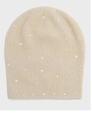 Chapéu gorro Carolyn Rowan cashmere creme cristal pérola Swarovski $225 novo com etiquetas - Imagem 1 de 4