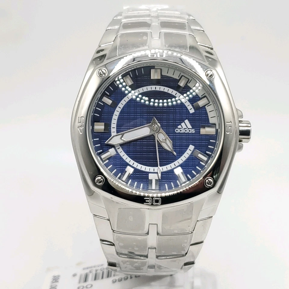 Adidas ADP1686 Reloj Hombre 40mm Tono Plateado Esfera Azul Batería Nueva Con Etiqueta Foto 1 de 4