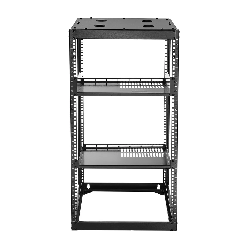 VEVOR 20U Open Frame Network Rack Wall Mounted Server Rack 4 Post with Shelves