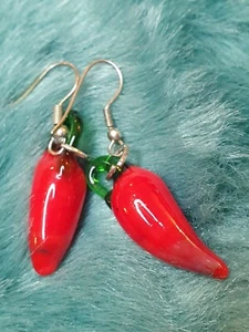 Pendientes de vidrio rojo chile - Imagen 1 de 4