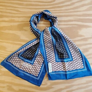 Calvin Klein Scarf Women Men Silk Black White Blue Color Block Pattern 49 X 11 J - Picture 1 of 4