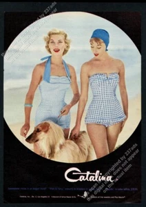 1956 Catalina women's swimsuit 2 models & Afghan Hound photo vintage print ad - Picture 1 of 7