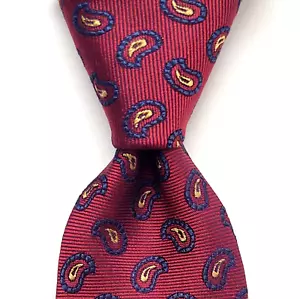 DANIEL CREMIEUX Men's 100% Silk Tie USA Paisley Red/Multi EUC Skinny - Picture 1 of 4