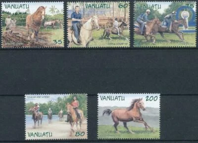 VANUATU, SC 799-803 + 2 hojas de recuerdo, edición completa 2002 Wild Horses. MNH. Foto 1 de 3