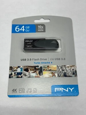 PNY Turbo 64GB USB 2.0 Flash Drive Black/Grey EB-907 - Image 1 of 2