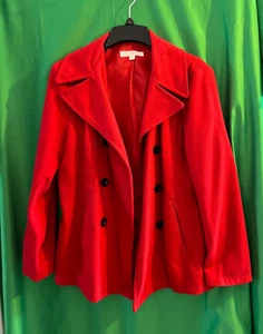 New York & Company Double Breasted Pea Coat Wool Blend - Red-Size L - Picture 1 of 8