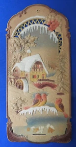 German pulp calendar die cut embossed glitter snow cottage birds calendar topper - Picture 1 of 11